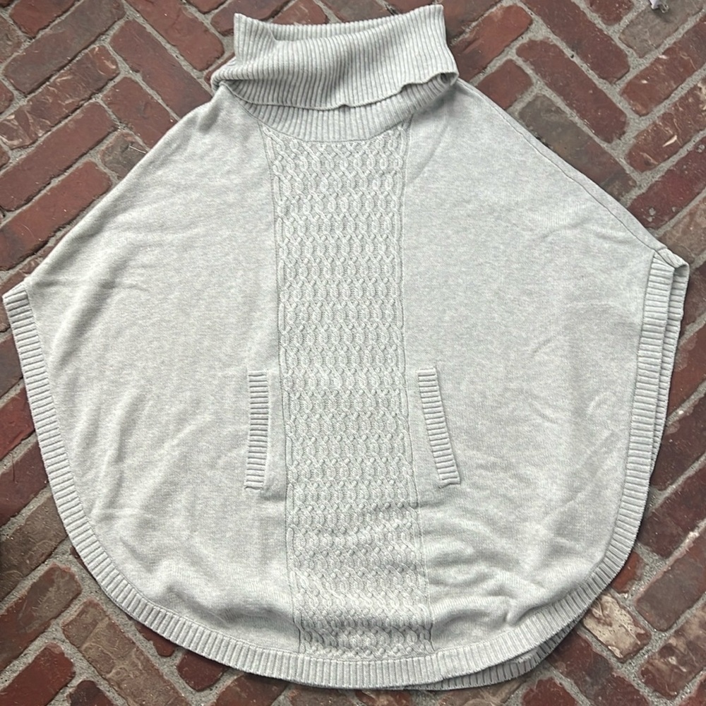 Grey Cabi Cable Knit Turtleneck Poncho Sweater